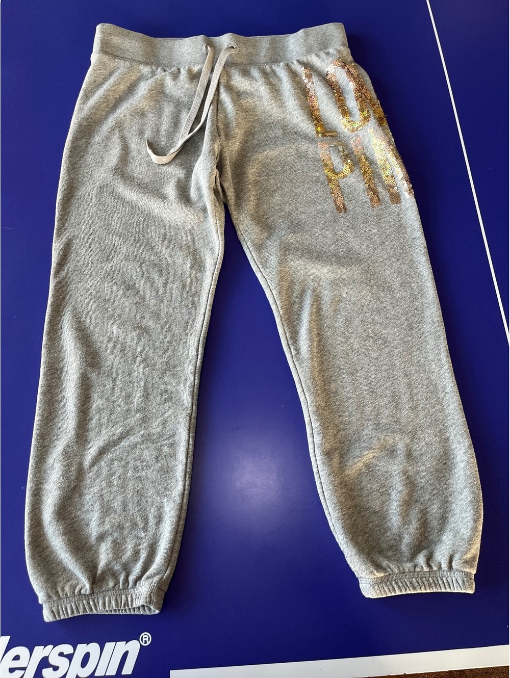 Victoria's Secret Pink Gray Sweatpants with Sequin Logo Medium Short inseam 25”